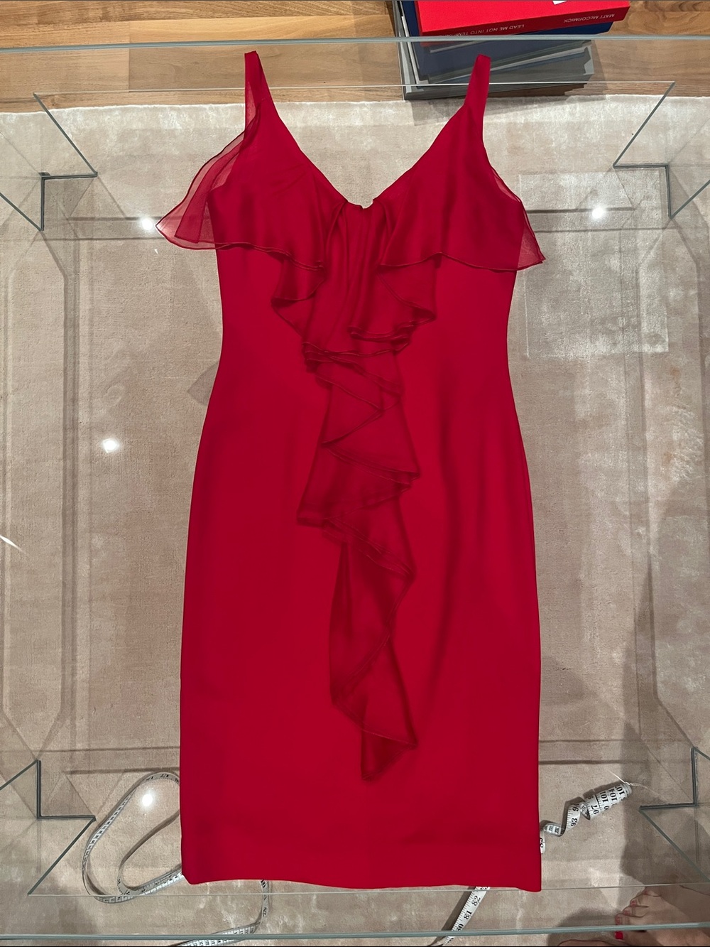 Valentino Red Silk Ruffle-Front Midi Slip Dress size 6